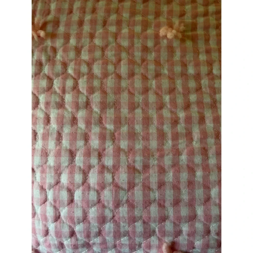 Handmade Reversible Pink Gingham Quilt 88x86 Cotton Tie Quilt Cottagecore